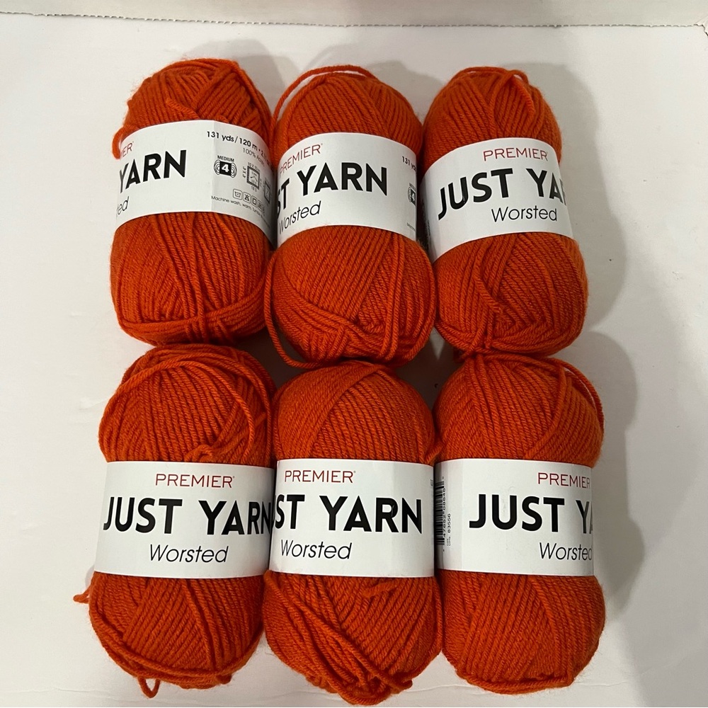Lot Of 6 Skeins of Premier Just Yarn   Color Orange 1116-05  Medium 4